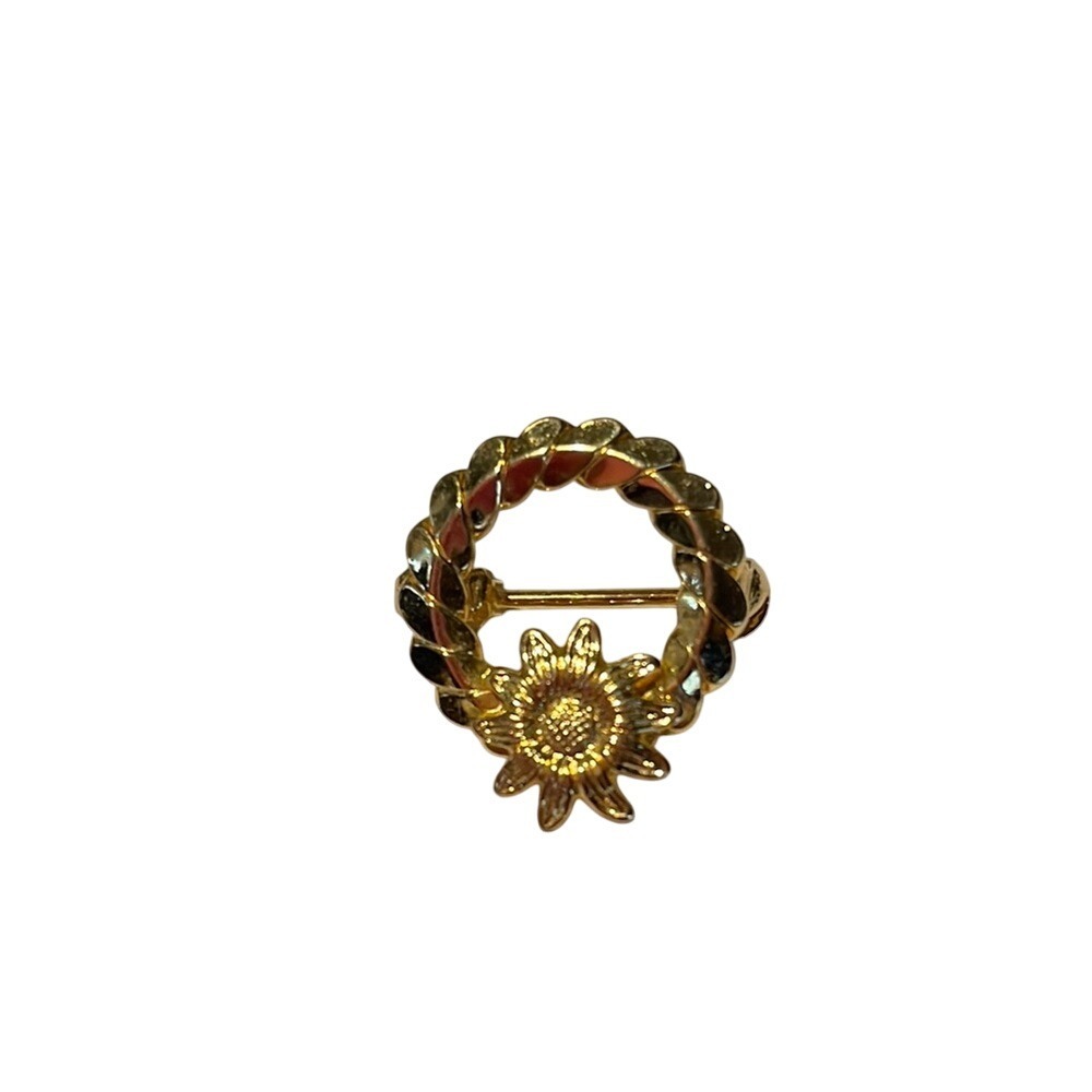 Gold‎ Tone Wreath Brooch with Sunflower Accent Pin Jewelry